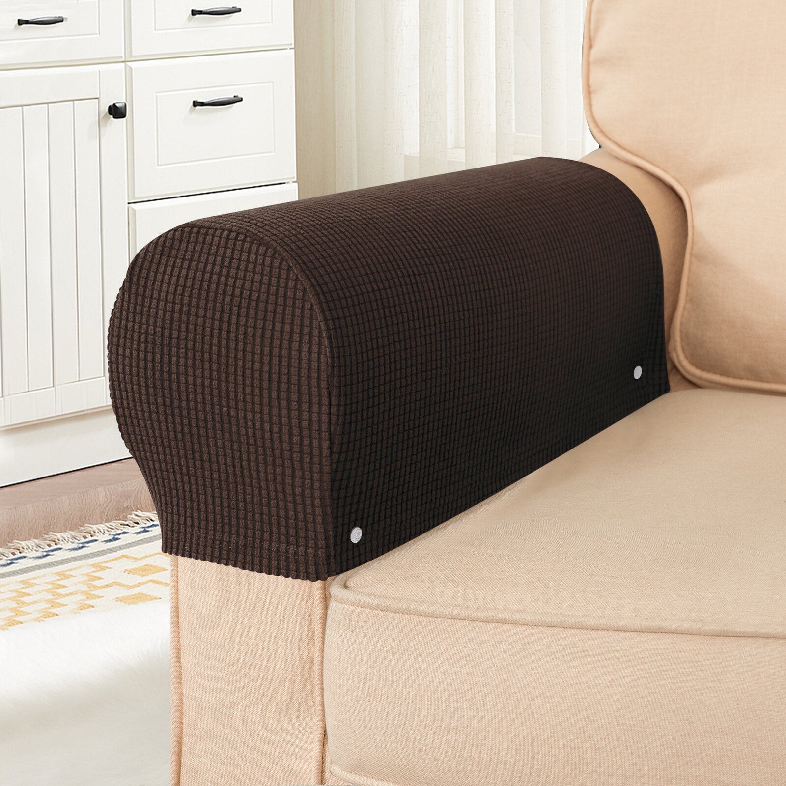 Ebern Designs Textured Grid Stretch Soft Box Cushion Armchair Slipcover & Reviews